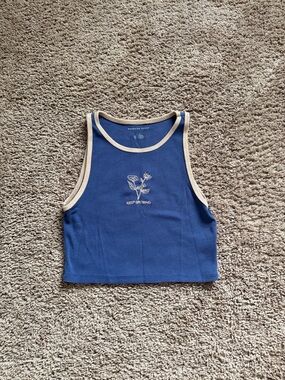 American Eagle Navy Ribbed Tank with Beige Trim
